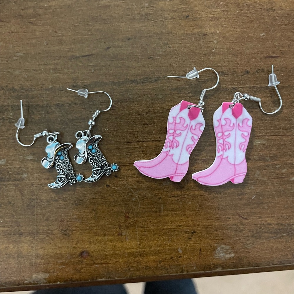 Pink and Silver Kids Cowboy Boot Earrings